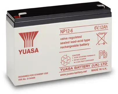 Yuasa Battery Yuasa NP12-6, Plombierte Bleisäure (VRLA), 6 V, Weiß, 12000 mAh, 2