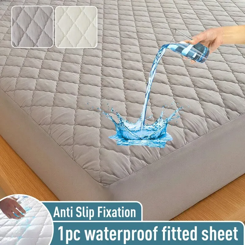 LeBonsoir wasserdichter, gesteppter Mikrofasermatrazenbezug, 30 cm extra tief, für Doppelbett, maschinenwaschbar, 180 x 200 cm, Hellgrau