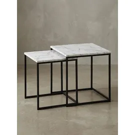 KADIMA DESIGN Marmor-Optik Beistelltisch Set, moderne Wohnzimmermöbel, robustes Metallgestell, 40x42,5x40 cm und 35x39,5x35 cm.