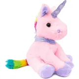 BRUBAKER Plüsch Einhorn 21 cm hoch - Rosa - Stofftier Plüschtier Kuscheltier