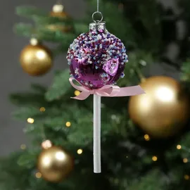 MARELIDA Weihnachtsbaumschmuck Lolli Cake Pop mit Perlen Glas lila