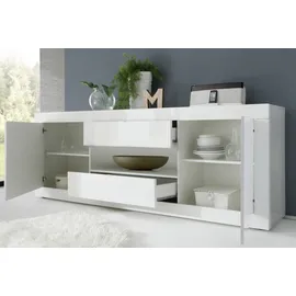 INOSIGN Sideboard INOSIGN "Basic Breite 240 cm, Kommode 2 Türen, 2 Schubkästen, Anrichte", weiß (weiß hochglanz lack), B:240cm H:86cm T:43cm, Sideboards, Sideboard, Weiss HochglanzLack, Metallgriff, moderne Rahmenoptik, viel Stauraum