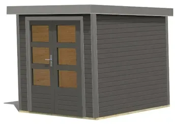 Karibu Metall-Holzgartenhaus Hybridhaus Jupiter B - 19 mm-213 x 217 cm- Holz-Ausführung: terragrau Blech-Ausführung: graualuminium