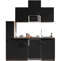 Respekta Küchenzeile Oliver E-Geräte 180 cm mit Edelstahlkochmulde und Mikrowelle schwarz/eiche york nachbildung