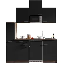 Respekta Küchenzeile Oliver E-Geräte 180 cm mit Edelstahlkochmulde und Mikrowelle schwarz/eiche york nachbildung
