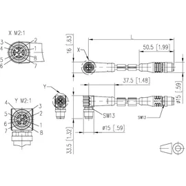 Metz CONNECT Verbindungsleitung M12 ST-M12 ST, 8-pol X-kodiert, gerade-gewinkelt, 1 m