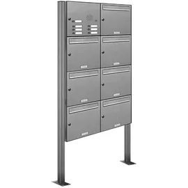 AL Briefkastensysteme 7 Fächer Premium Edelstahl Stand Briefkasten Anlage mit Klingeln, Post A4 modern, robust, wetterfest, Artikelnummer: 331V7S2KS