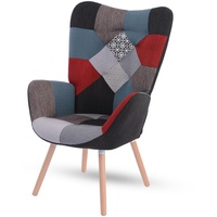 MEUBLE COSY Sessel Relaxsessel Lehnstühle Polstersessel Einzelsofa mit Holzbein Ohrensessel für Wohnzimmer Schlafzimmer Büro Vanity, Patchwork, Holz, 68x71x106cm