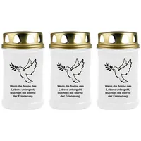 HS Candle Grabkerze GK-04210 (3-tlg), Grabkerze Brenndauer 48 Stunden mit Motiven