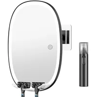 COSMIRROR Duschspiegel, beschlagfrei, zum Rasieren, inklusive Ohr- und Nasenhaarschneider, kein Bohren, 3-farbige dimmbare Lichter, größerer Anti-Beschlag-Duschspiegel mit Licht für Männer und Frauen