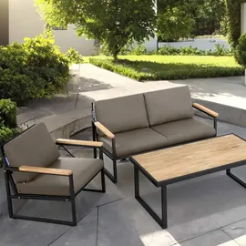 Konsimo Konsimo® Gartensessel, Schwarz, Beige, Metall, Textil, Holz, 70x65x60 cm, Hergestellt in Europa, Loungemöbel, Lounge-Sessel
