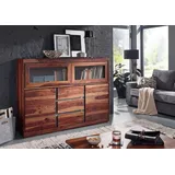 MASSIVMOEBEL24.DE Highboard Sheesham 150x40x115 noble unique lackiert SYDNEY #103 - 2 Jahre Gewährleistung - mind. 14 Tage Rückgaberecht - Braun