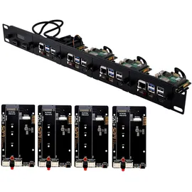 GeeekPi 19 Zoll 1U Rack-Halterung für Raspberry Pi 5, mit 4PCS PCIe auf M.2 NVMe SSD Adaptern, hält bis zu 4 Raspberry Pi 5 Boards, kompatibel mit 19 Zoll Server Rack