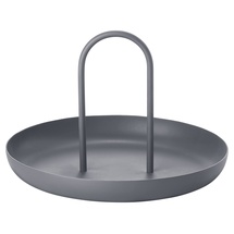 ZONE Denmark Singles Tablett Rund, Dekotablett oder Serviertablett aus Metall für den Esstisch, Wohnzimmertisch oder das Badezimmer, mit Griff, Durchm. 20 cm, Höhe 13 cm, Cool Grey (Grau)