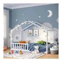 bellabino Bia Kinderbett 90x200 cm – Bodenbett mit Rausfallschutz & Lattenrost – Hausbett aus Massivholz Kiefer – Montessori Kinder Bett in Weiß für Jungen und Mädchen