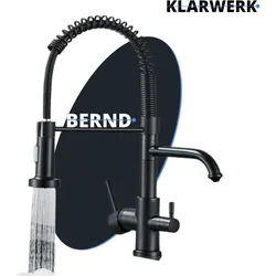 Bernd | 3 Wege Gastronomie Schwarz matt Filtermatur | Feder Edelstahl Osmose Wasserhahn Küche | Restaurant Mischbatterie 360° drehbar 2 Anschlüsse