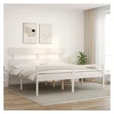 vidaXL Seniorenbett Mit Kopfteil 200x200 Cm Weiß Massivholz Vidaxl