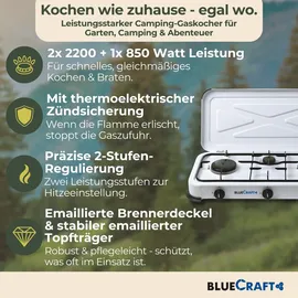 Bluecraft Gaskocher Campingkocher Flame 3-flammig mit Zündsicherung