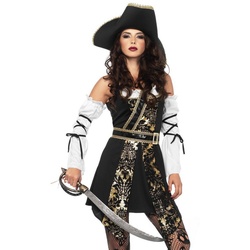 Leg Avenue Kostüm Brokat Piratin, Bezauberndes Edelpiratin Kostüm für Damen schwarz L