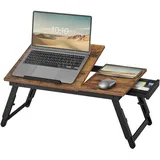 Songmics Laptoptisch für Bett, Laptopständer, Winkel- und höhenverstellbar, klappbare Beine, für Laptops bis 15,6 Zoll, Arbeiten, Lesen, Bambusbeine, Schublade, 55,5 x 34,9 cm, vintagebraun LLD105B01