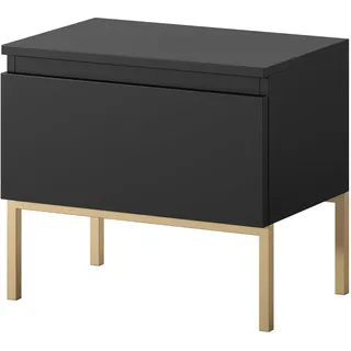 Selsey Nachttisch, Schwarz Mit Schublade Goldene Beine Bemmi -
