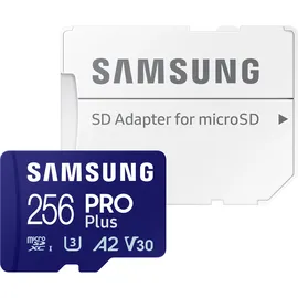Samsung PRO Plus 256 GB microSDXC-Speicherkarte (180 MB/s, Class U3, V30, A2)