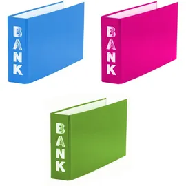 Livepac-Office 3x Bankordner / 140x250mm / für Kontoauszüge / je 1x hellgrün, hellblau, pink