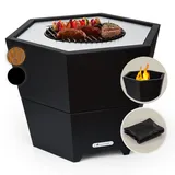 Blumfeldt Feuerschale mit Grillrost, Outdoor Stahl-Feuerschale Groß für Balkon & Camping, Mobile Feuerschale 60 cm, Feuerschalen mit Standfuß, Wetterfeste Feuerschale, Sechseckige Feuerstelle