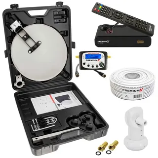 PremiumX Camping SAT Anlage komplett HD TV Receiver Satelliten-Finder Single LNB 10m Kabel F-Stecker kompakt im Koffer Camp-Zubehör