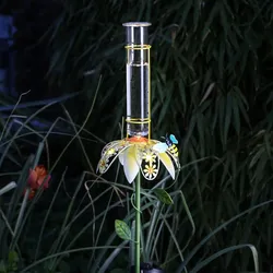 LED Solar Regenmesser mit Blume und Biene  - Gartenstecker - H: 84cm - Lichtsens...