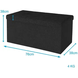 Intirilife Faltbare Sitzbank 76x38x38 cm in PIANO SCHWARZ - Sitzwürfel mit Stauraum und Deckel aus Stoff mit Mulden - mind. 14 Tage Rückgaberecht -