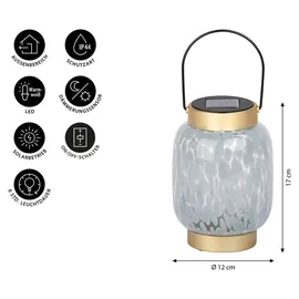 Dehner Laterne Glas/Metall Ø 12 cm H 17 cm inkl. Dämmerungssensor gold/transparente/grau