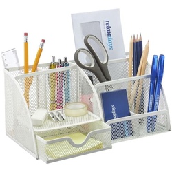 relaxdays Mesh-Design Weiß Schreibtischorganizer inkl. Schublade weiß