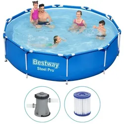 Bestway - Steel Pro - Schwimmbecken mit Filterpumpe - 305x76 cm - Rund EINHEITSGRÖSSE