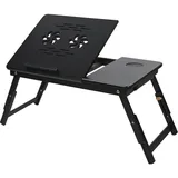 VASMIA Bambus Laptoptisch für Bett und Couch, Klapptisch, Frühstück Servierbach mit Klappbeinen, Höhenverstellbar, Bettregal, zusammenklappbar,schwarz