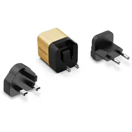 Energizer ENERGIZER, GaN 4A USB-C 20W Netzladegerät mit EU/UK/US Steckdosen, Schwarz / Gold - Bunt