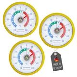 Lantelme 3 Stück Kühlschrankthermometer Set Selbstklebend Temperatur + - 50°C | Thermometer in Gelb auch für Gefrierschrank Eisfach Kühltheke Kühlzelle Kühlfach Kühlschrank | Bimetall Analog (Gelb)