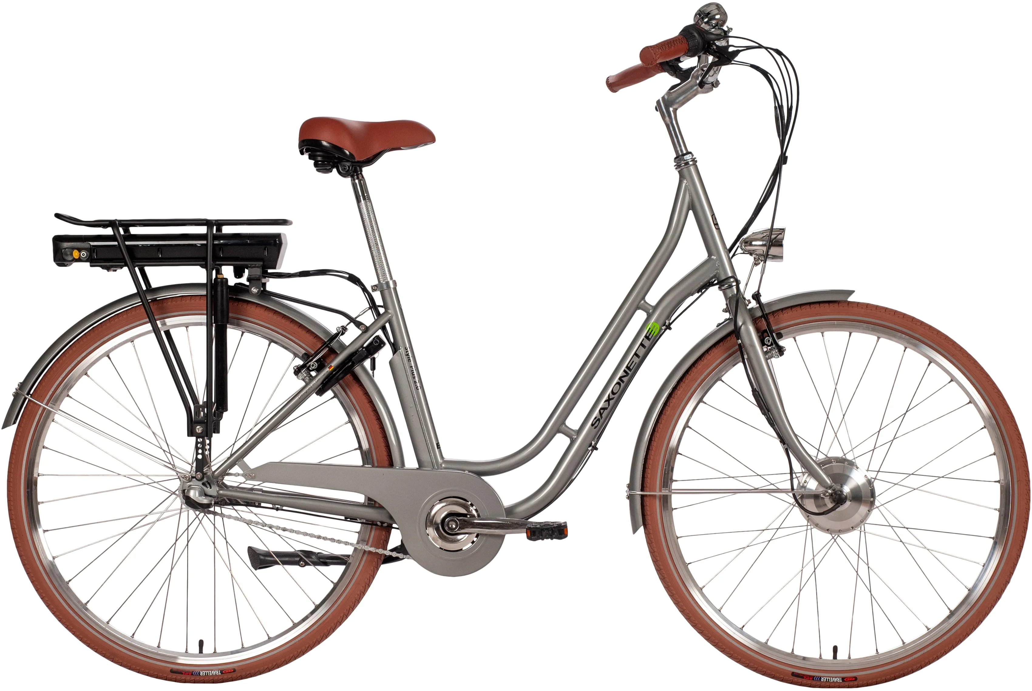 E-Bike SAXONETTE "Style Plus 2.0" E-Bikes Gr. 50 cm, 28 Zoll (71,12 cm), silberfarben (silberfarben matt) E-Bikes Pedelec, Elektrofahrrad für Damen u. Herren, Cityrad