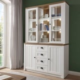 Landhaus Buffetschrank weiß Eiche Buffet LED Vitrinenschrank Esszimmer Highboard