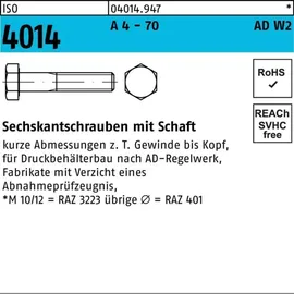 Industrial Quality Supplies Sechskantschraube ISO 4014 M10 x 70 100 Stück