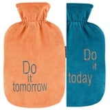 Fashy Wärmflasche mit Plüschbezug und Stickerei "Do it Today/Tomorrow"