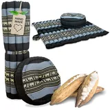 livasia Meditationskissen Yogakissen Set XL - Zafu Ø 38x15cm / Matte 75x75x4,5cm, Kapok, vegan, handgefertigt blau