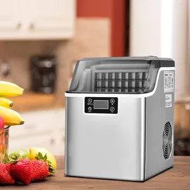 Goplus Eiswürfelbereiter, Ice Maker, Produktionszeit 15-20 min, 18 kg/24 h, Timer bis 24 h, mit Lcd-display, - Silber