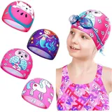 4 Stück Badekappen Elastische Schwimmkappe Kinder Lange Haare Badehaube Kinder Nylon Schwimmhaube Unisex Bademütze für Kinder (Lieblicher Stil)