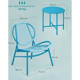 Songmics Balkonmöbel, 3er Set, mit Tisch, 2 Stühlen, seeblau