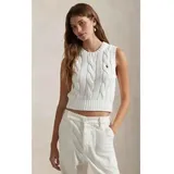 Polo Ralph Lauren für Damen. 211959295001 Gehäkelte Weste aus weißem Achter-Strickstoff (XXL), Baumwolle, Ärmellos / Hosenträger
