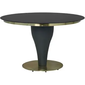 Casa Padrino Luxus Esstisch Schwarz / Gold Ø 110 x H. 75 cm - Runder Küchentisch mit Glasplatte - Esszimmer Möbel - Küchen Möbel - Luxus Möbel - Luxus Einrichtung