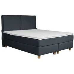 Boxspringbett HOME AFFAIRE "Nele", blau, B:161cm L:210cm, Struktur fein (100% Polyester), Samtvelours (100% Polyester), Komplettbetten, Boxspringbett, inkl. Topper im schlichtem Design