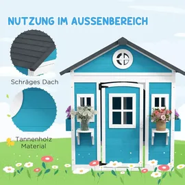 Outsunny Spielhaus mit Fenster und Tür Holz Blau