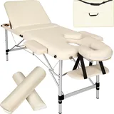 tectake® Massageliege, klappbar, höhenverstellbar, Massagetisch mit 3 Zonen, Massagebank, Kosmetikliege inkl. Zubehör Tasche, Voll- und Halbrolle, Möbel für Kosmetik, Massage, Tattoo - beige